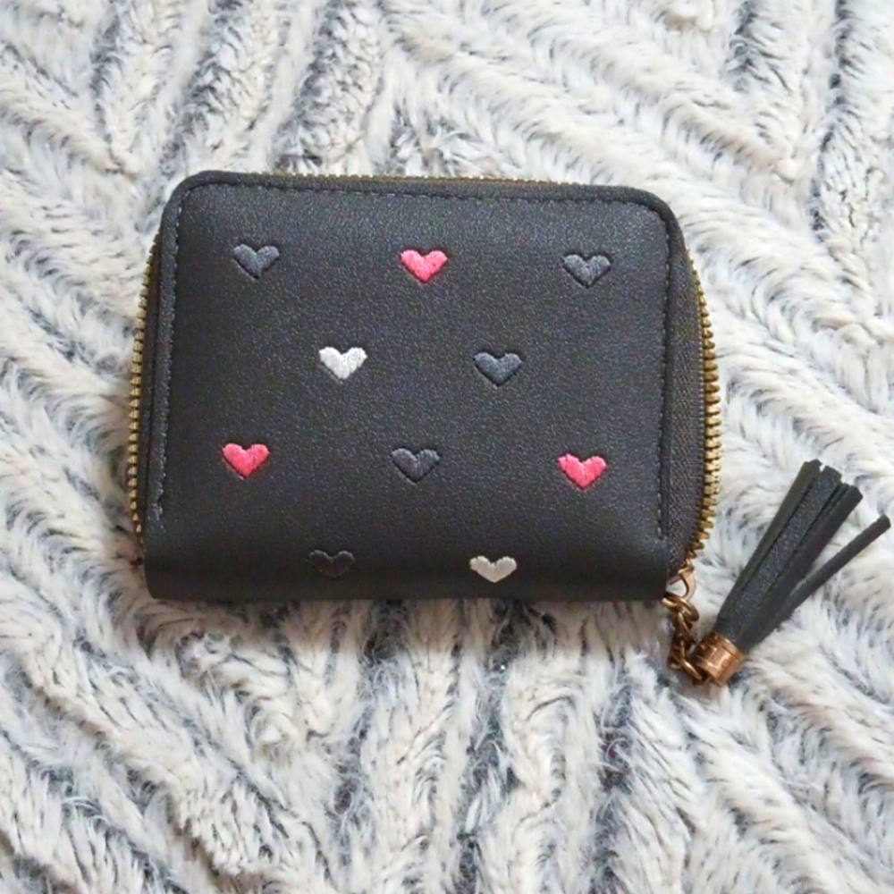 Grey with hearts small pink on inside wallet